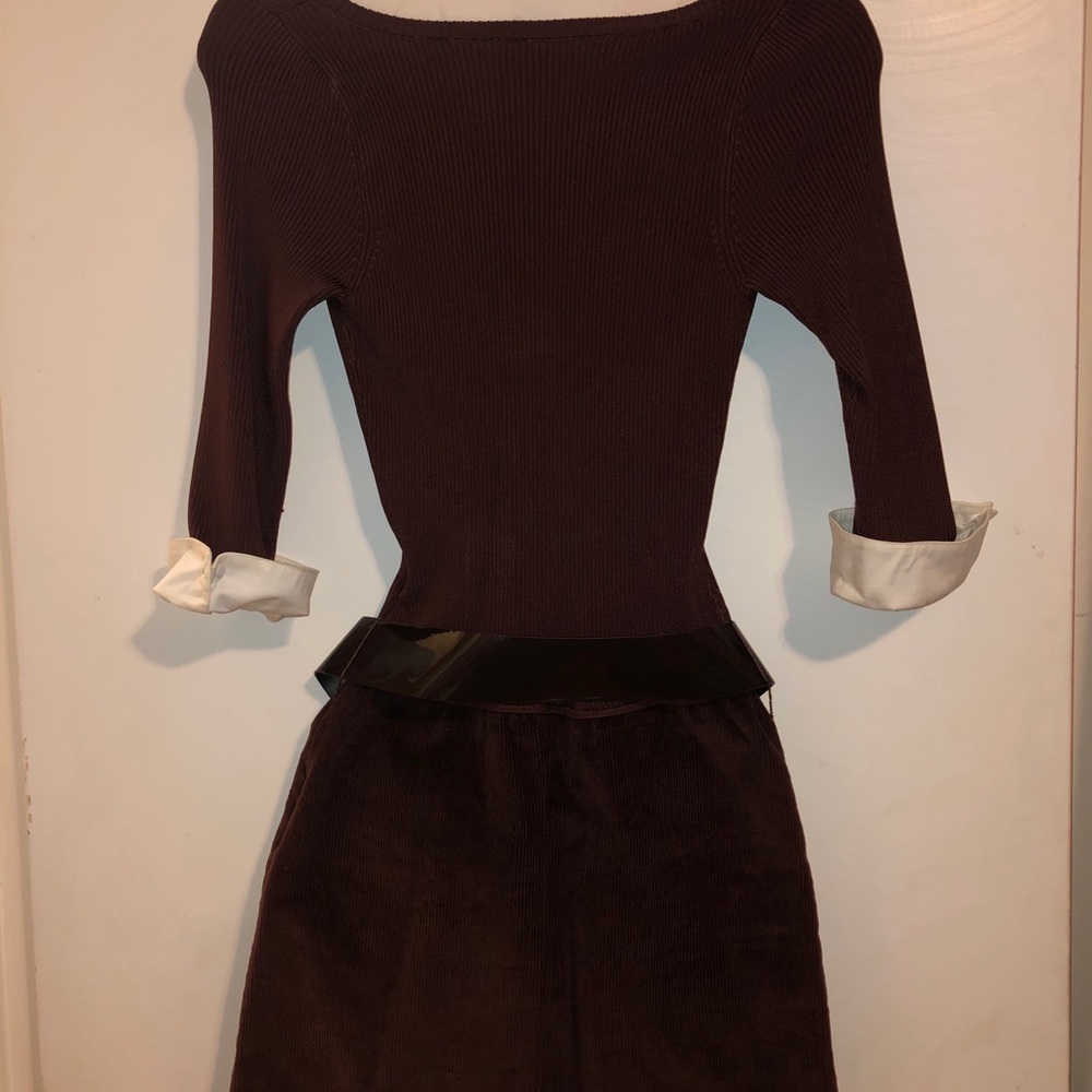 Maroon Dress with corduroy skirt, one piece